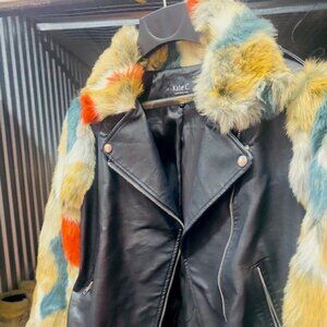 leather multi fur jacket